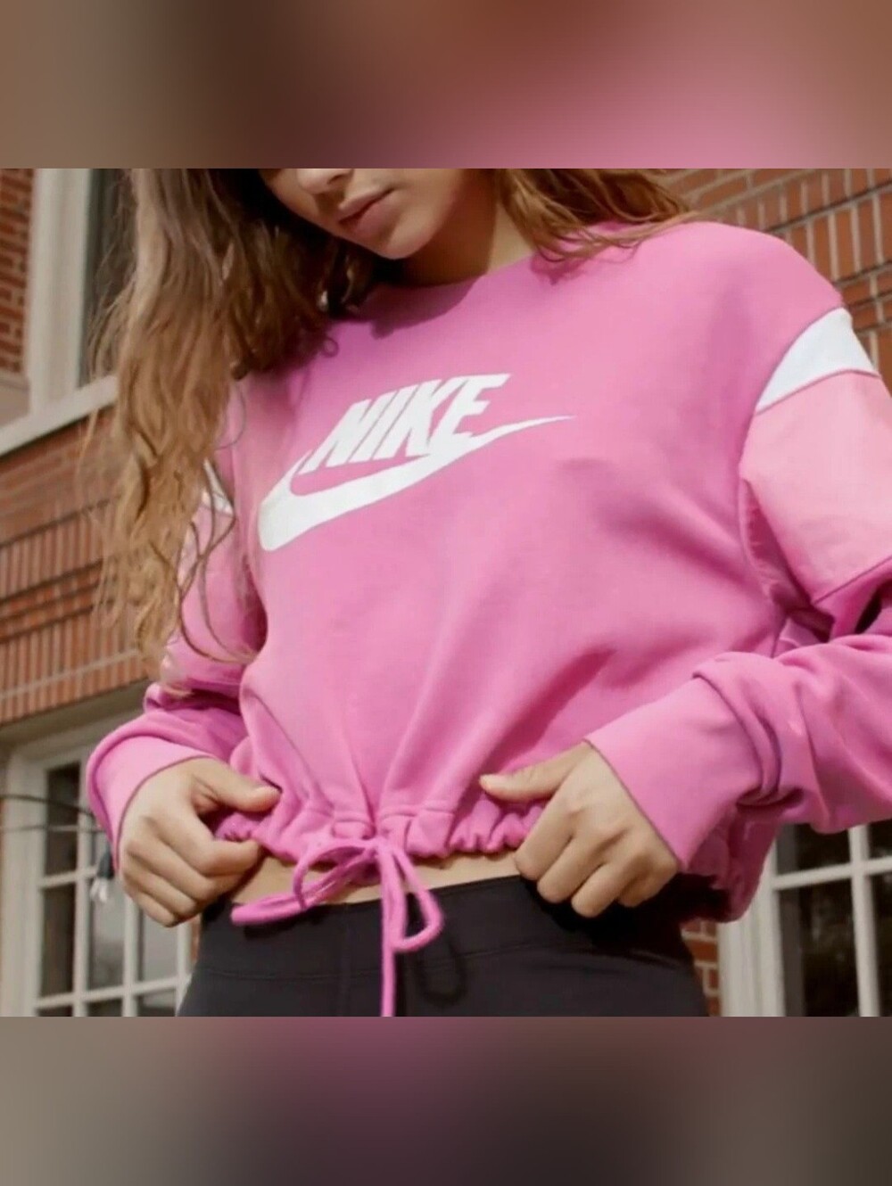 Nike Sportswear Heritage Pink Cropped Crewneck Cinch Sweatshirt